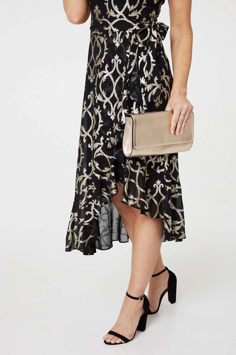 Printed High Low Halter-Neck Midi Dress