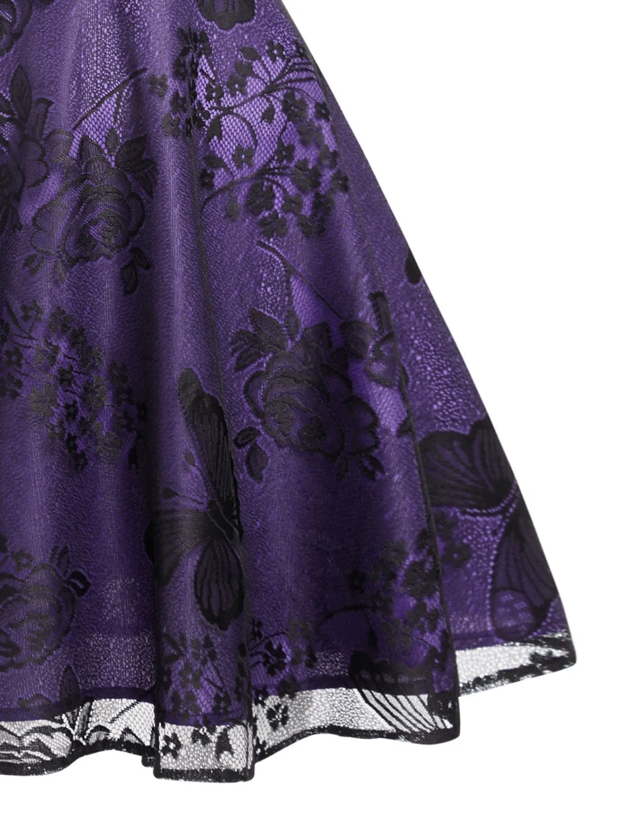 Purple 1950s Lace Mesh Floral Dress