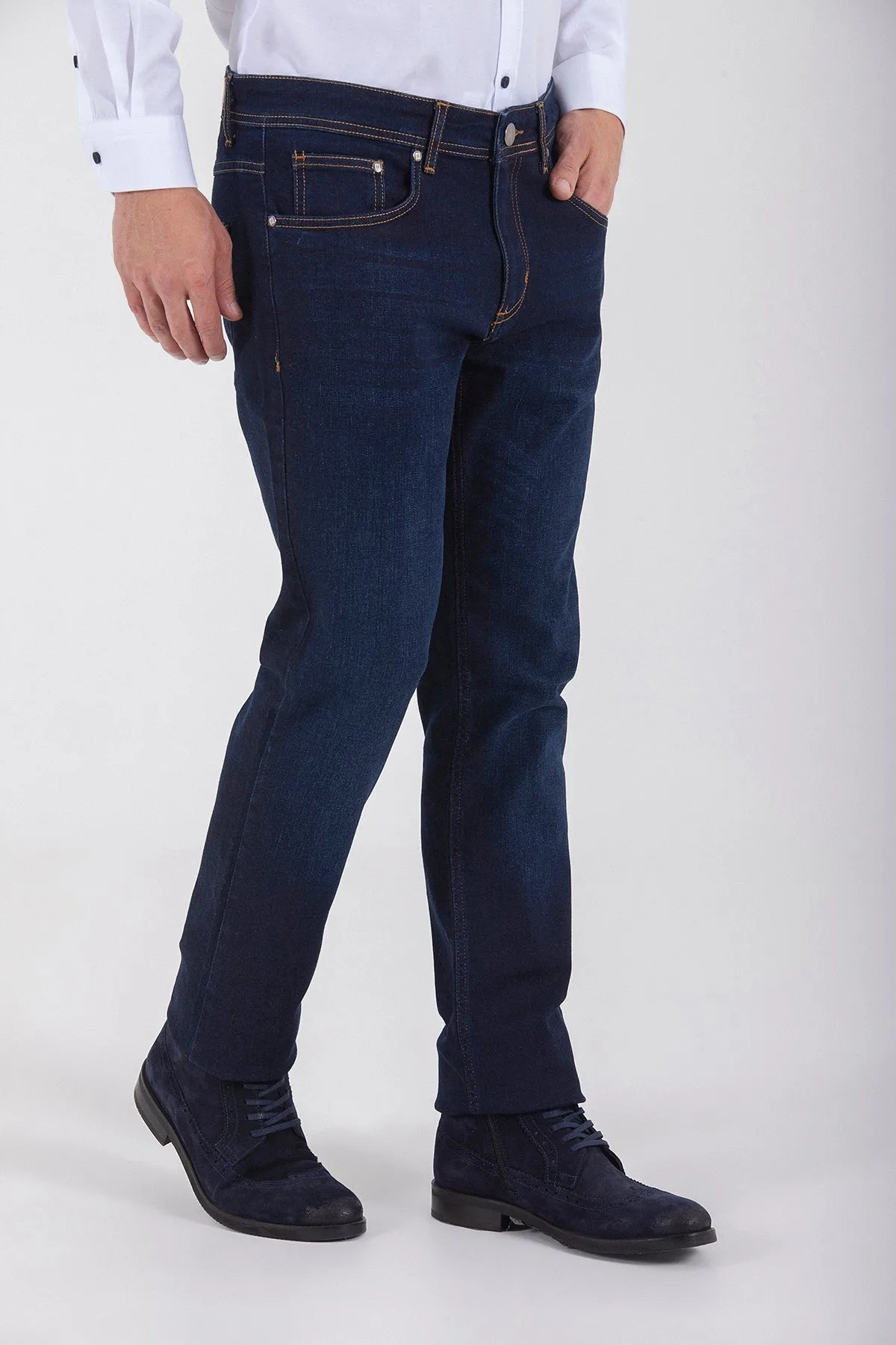 Regular Fit 5 Pocket Low Waist Cotton Dark Navy Denim Jeans