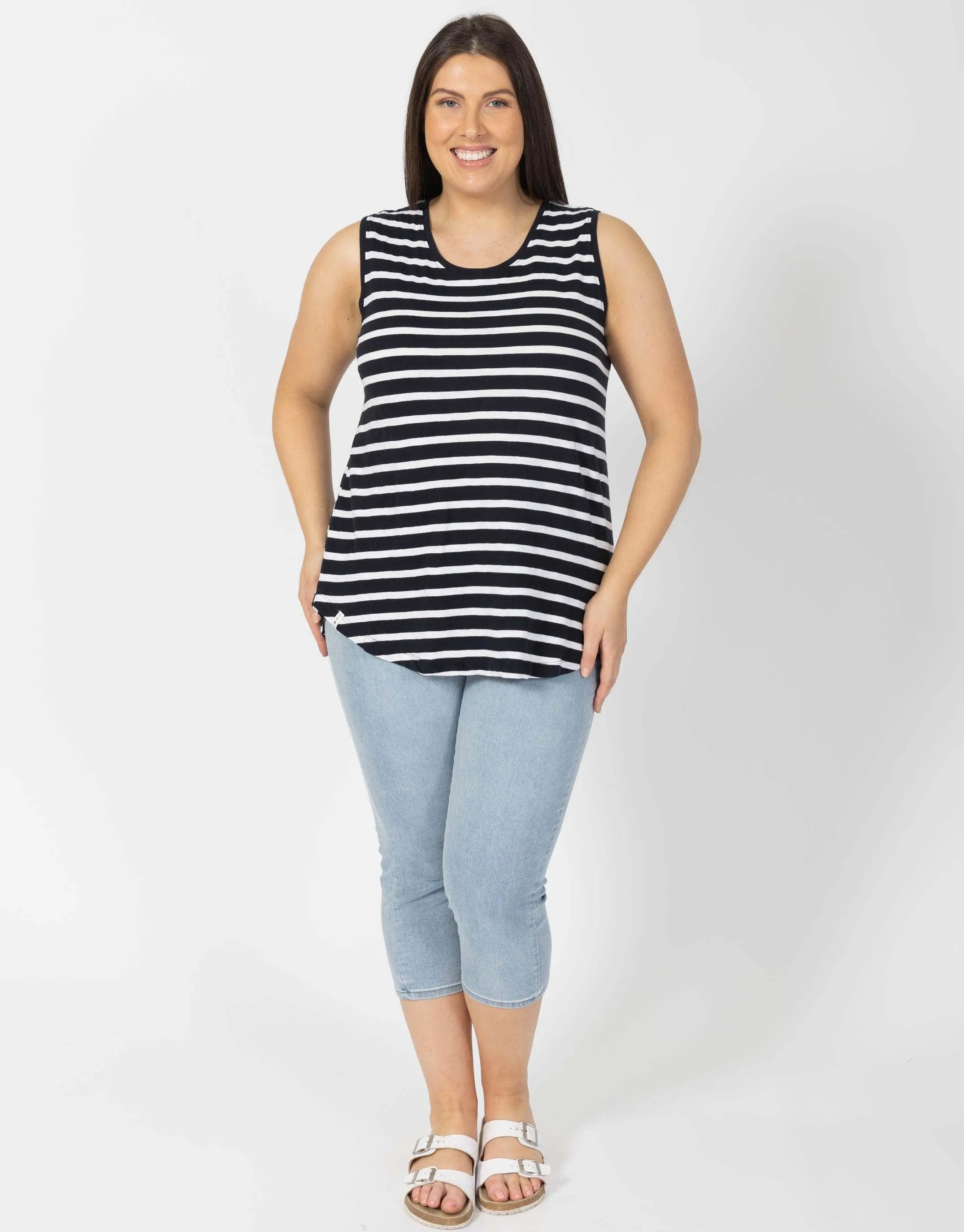 Scoop Tank - Navy With White Stripe