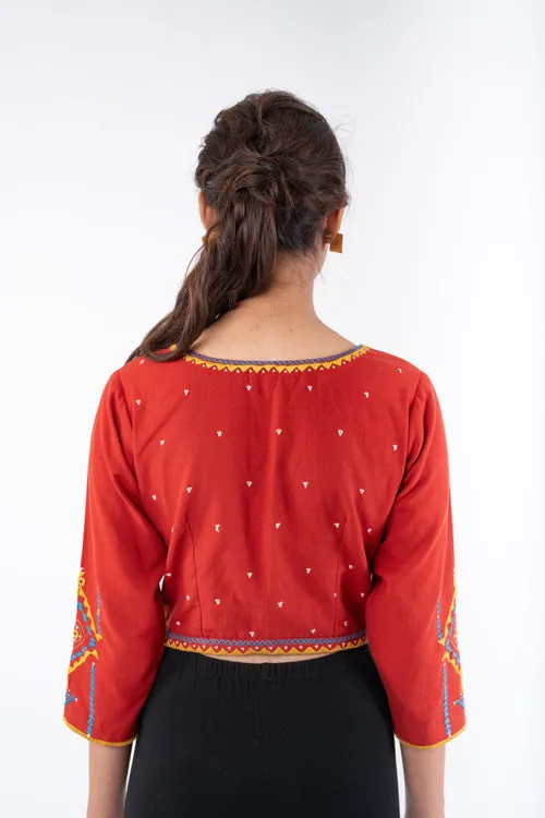 Shifrah Soof Embroidered Red 3-Quarter Sleeve Blouse