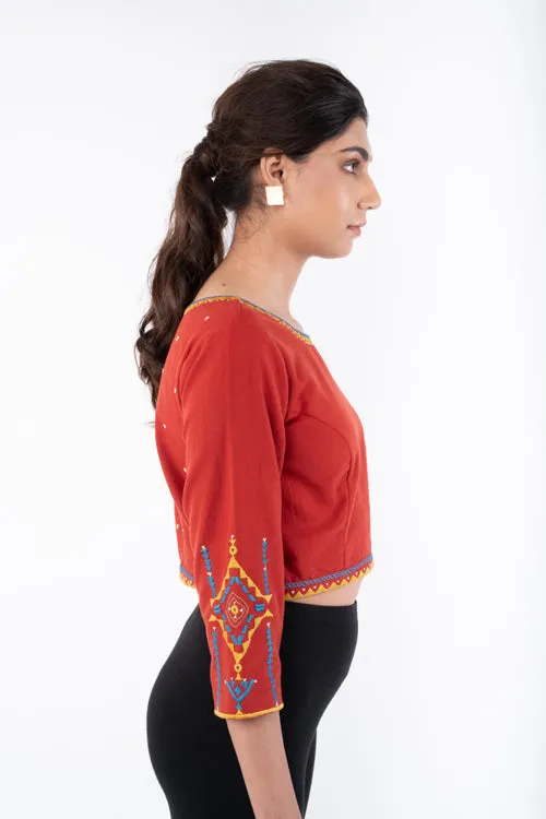 Shifrah Soof Embroidered Red 3-Quarter Sleeve Blouse