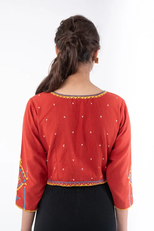 Shifrah Soof Embroidered Red 3-Quarter Sleeve Blouse