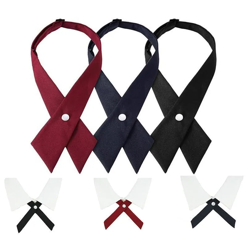 Small Women Criss-Cross Bow Tie School Girl Uniform Solid Adjustable Pre Tied Necktie