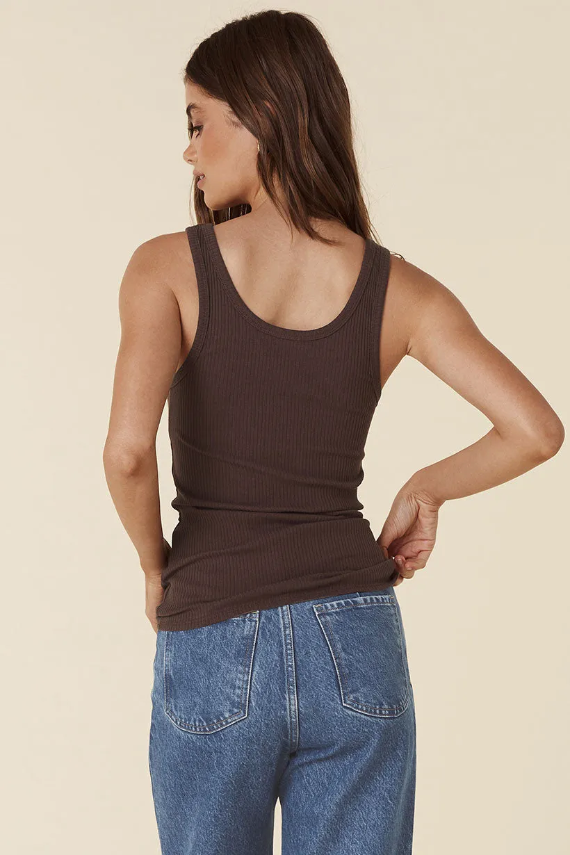 Spell Staples Rib Singlet Tank - Chocolate