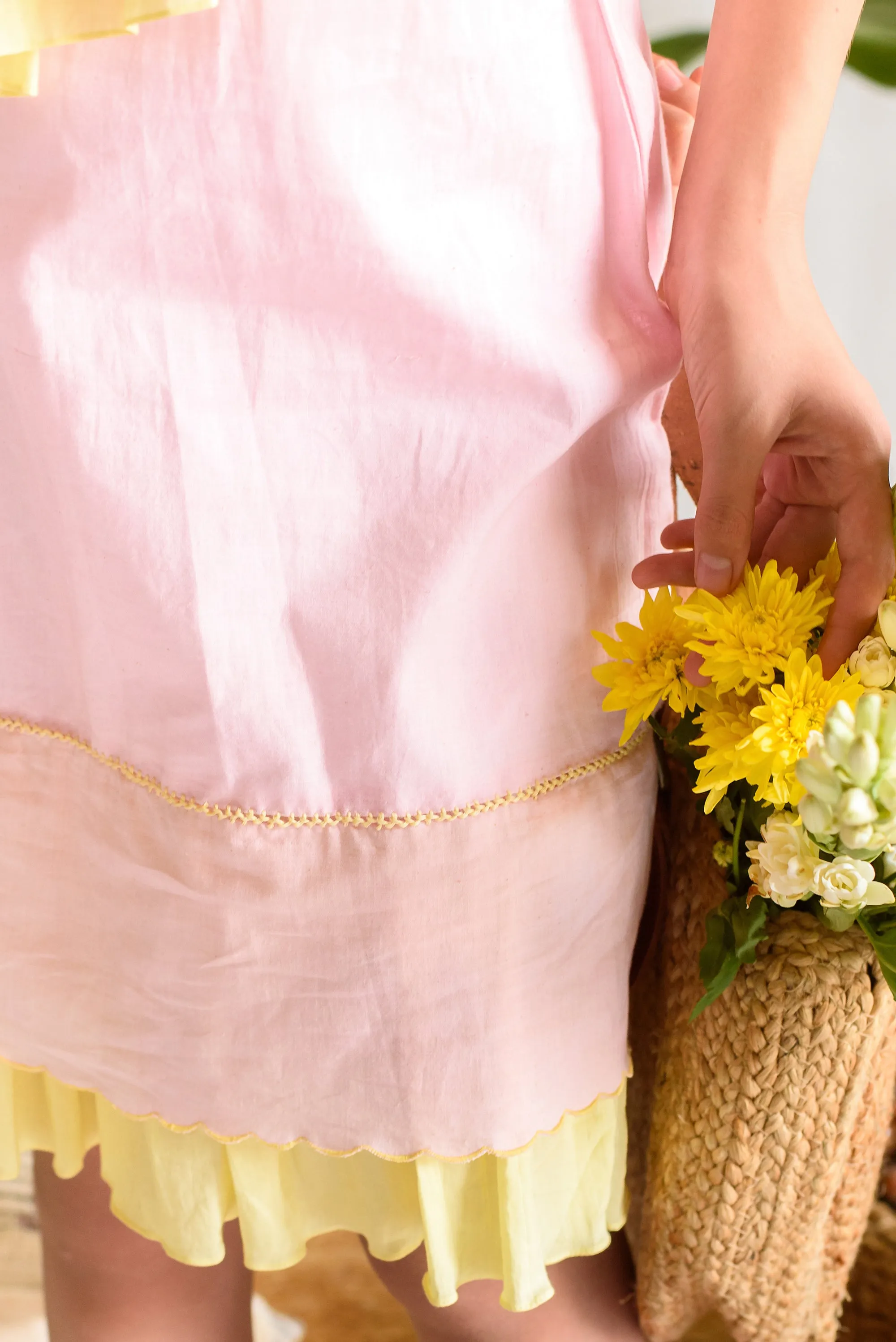 Summer Daisy- Pink & Yellow Organic Cotton Dress For Girls