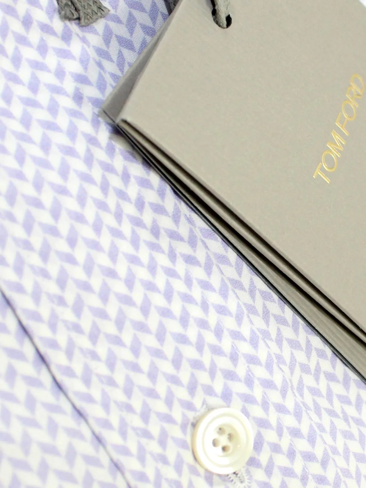 Tom Ford Dress Shirt White Lilac Herringbone Modern Fit 39 - 15 1/2 REDUCED SALE