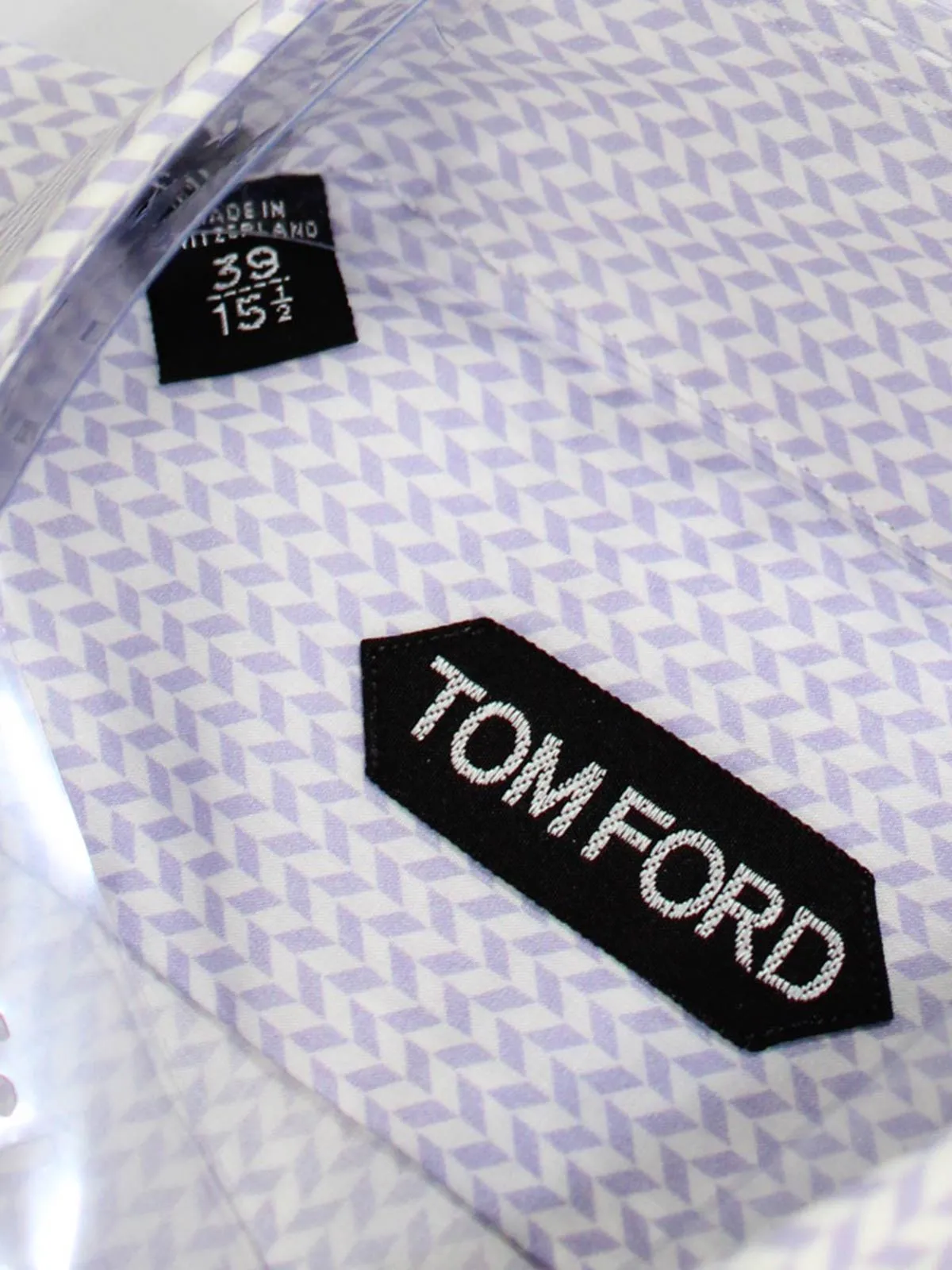 Tom Ford Dress Shirt White Lilac Herringbone Modern Fit 39 - 15 1/2 REDUCED SALE