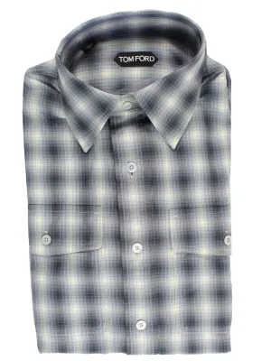 Tom Ford Sport Shirt Gray Plaid Check Western Shirt 39 - 15 1/2 SALE