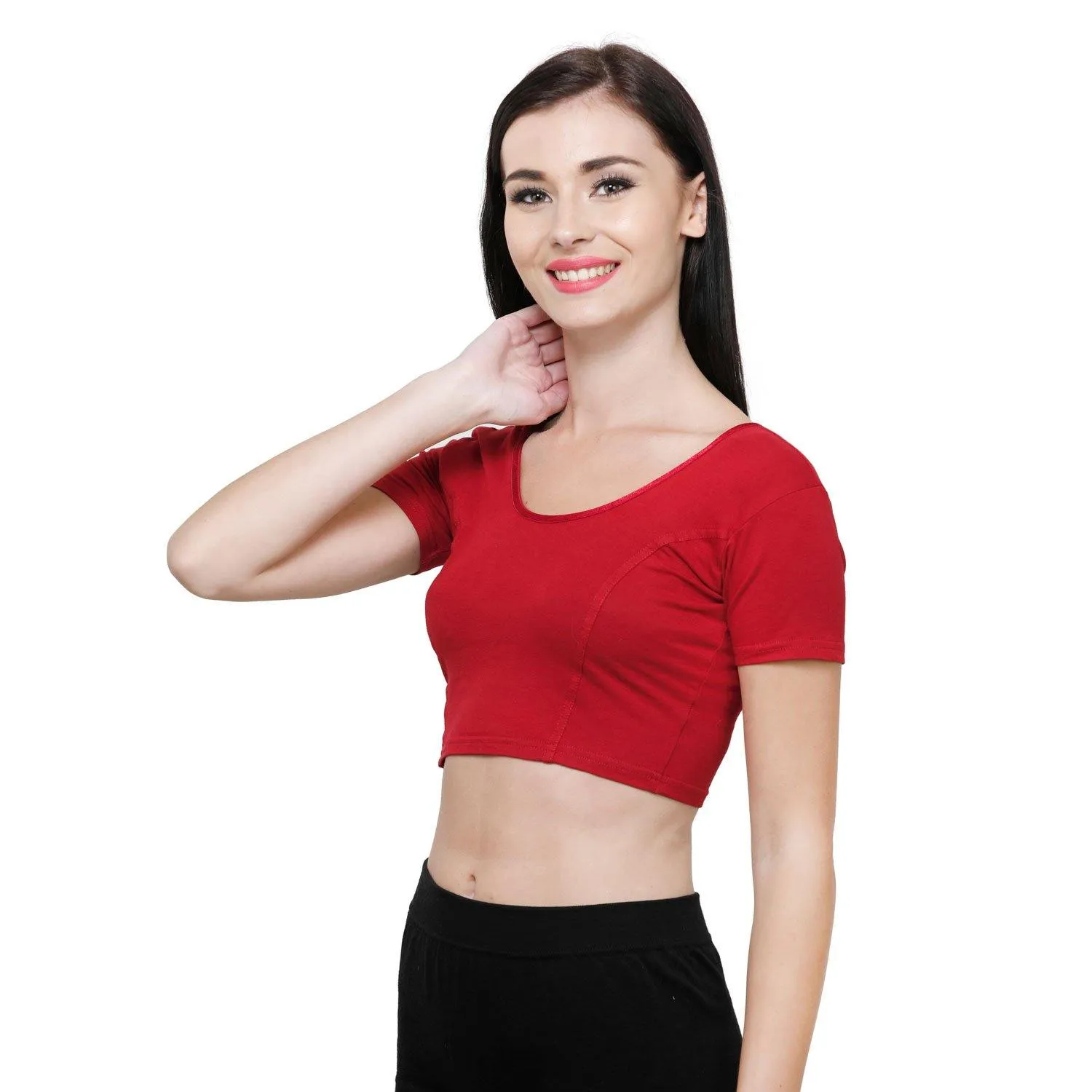 Vami Women's Cotton Stretchable Readymade Blouses - Red