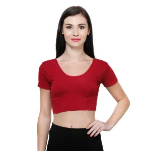 Vami Women's Cotton Stretchable Readymade Blouses - Red