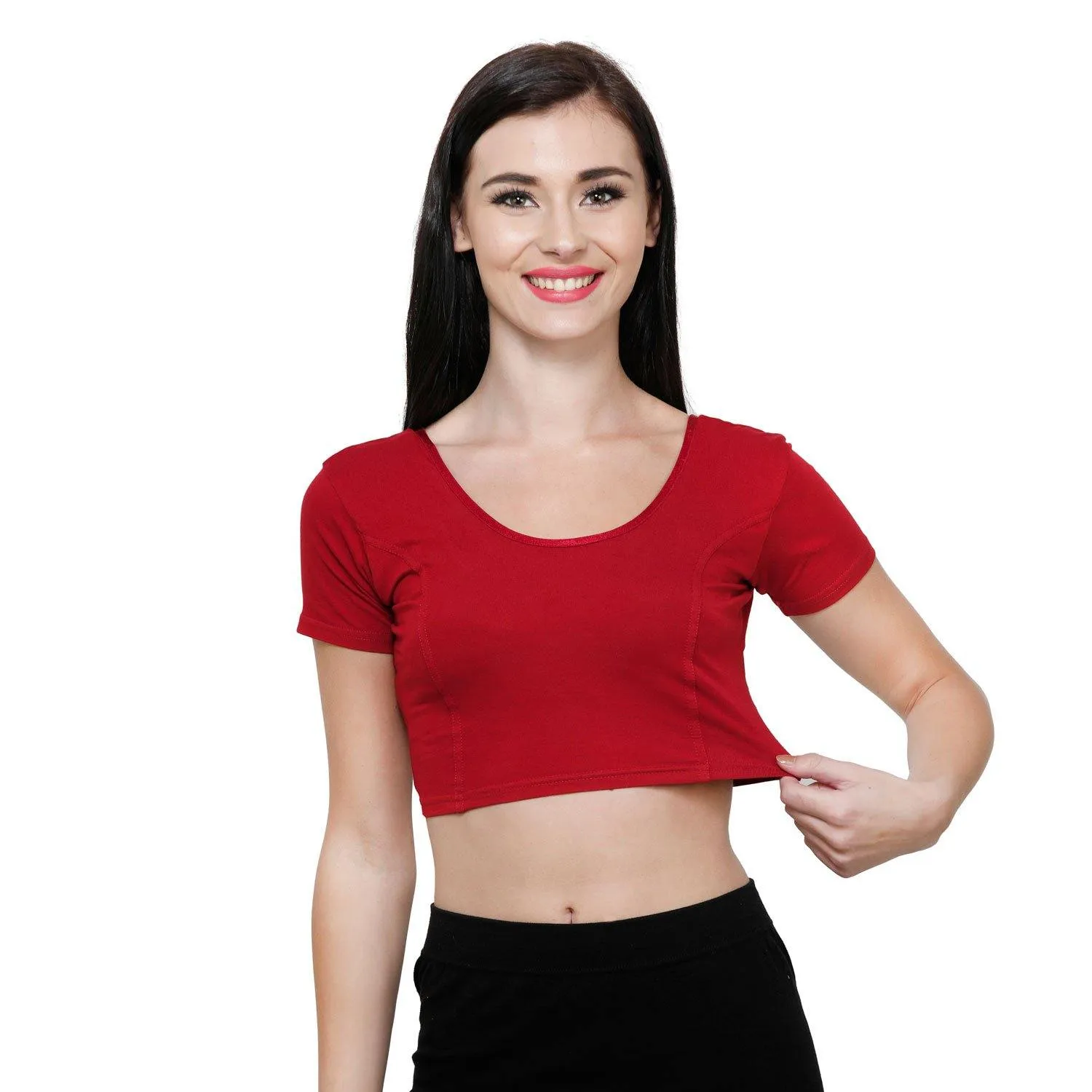 Vami Women's Cotton Stretchable Readymade Blouses - Red