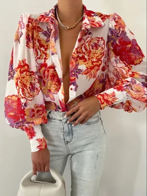 Wenkouban Spring Fashion Shirt Women's Blouses Elegant V-neck Print Puff Sleeve Office Shirts Female Summer New Formal Ladies Top