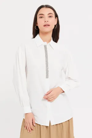 Women Ivory Embellished Shirt