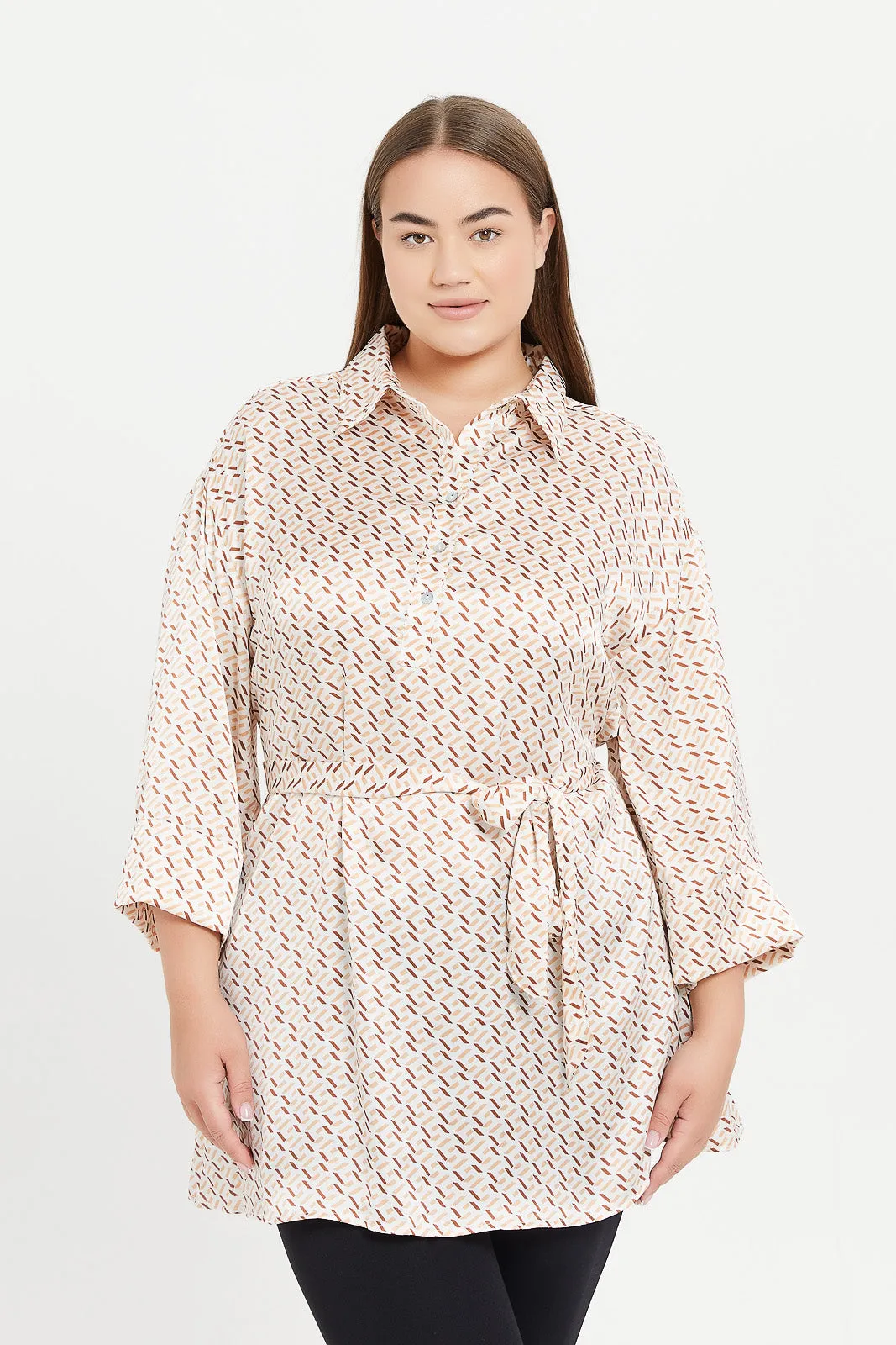 Women Printed Satin Belted Tunic