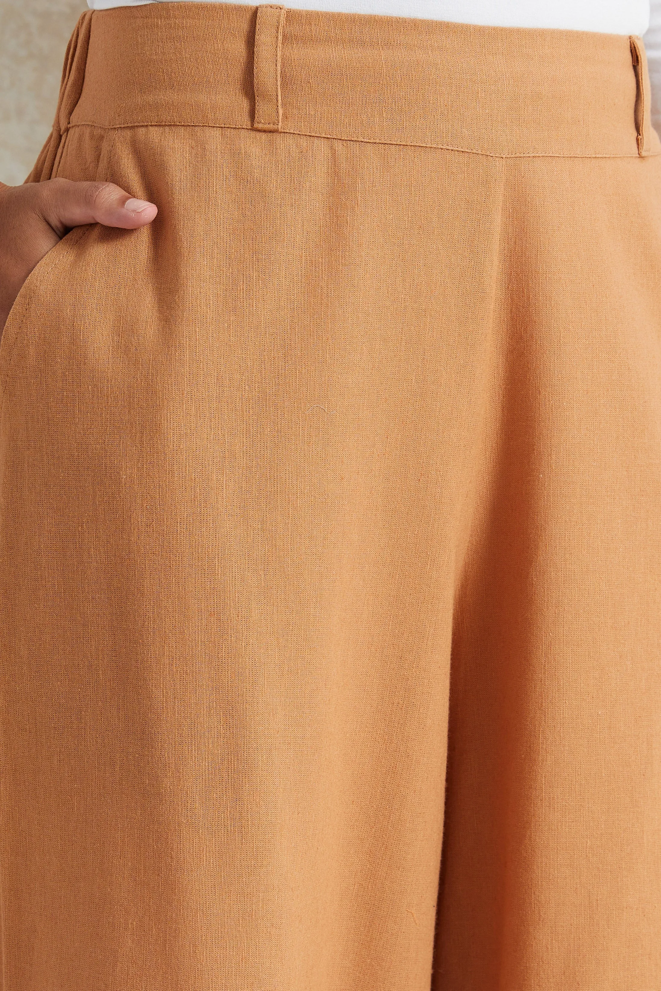 Women Tan Embroidered Wide Leg Trousers