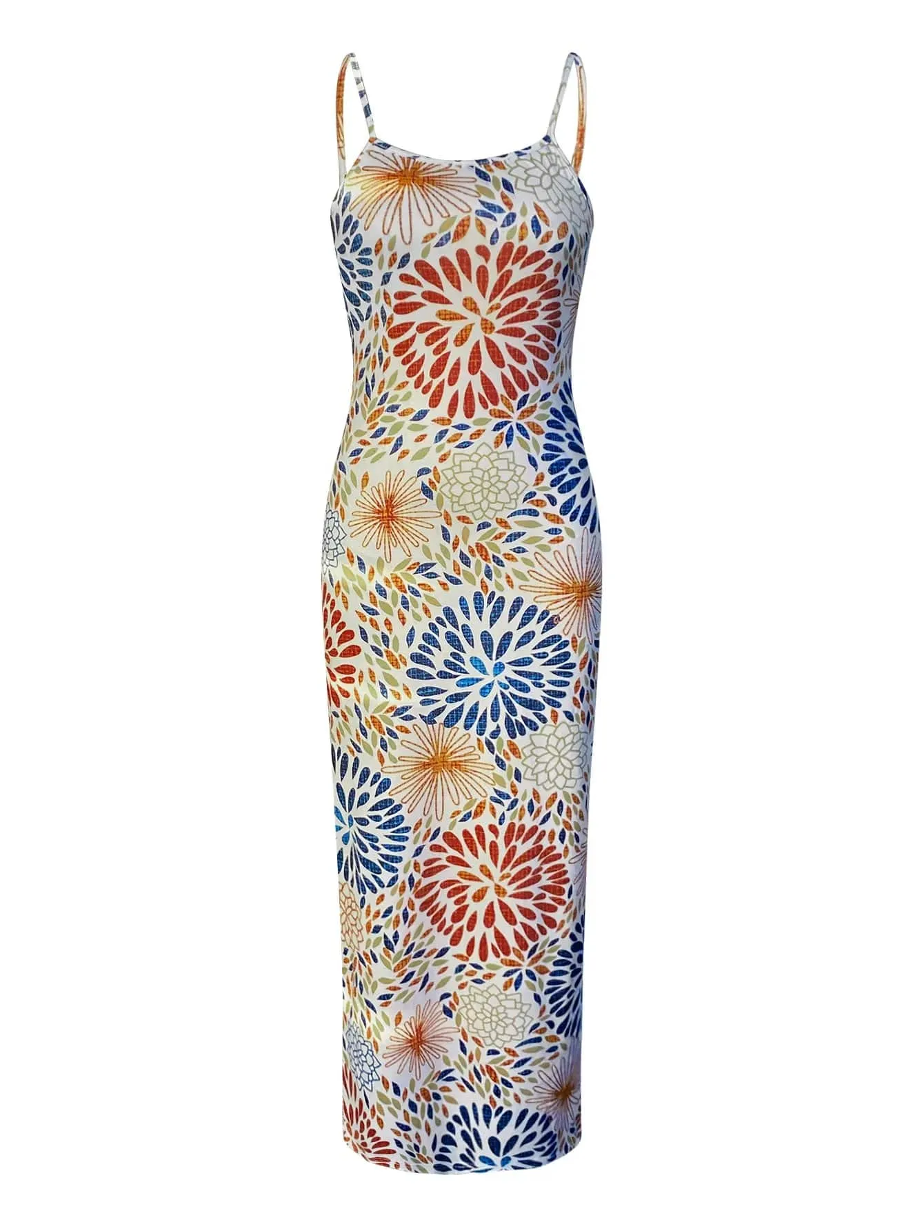 Women's Sleeveless Maxi Dress with Mixed Multi-Colour Flower Print Pattern - Ankle-Length Style