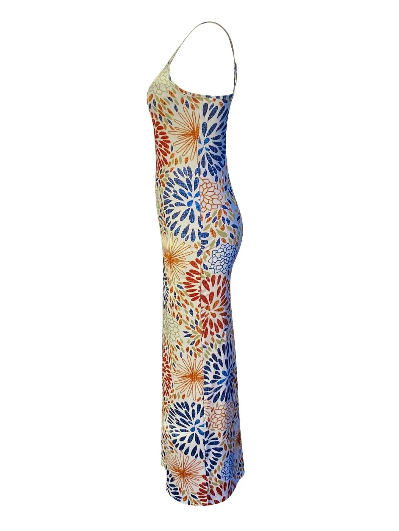 Women's Sleeveless Maxi Dress with Mixed Multi-Colour Flower Print Pattern - Ankle-Length Style