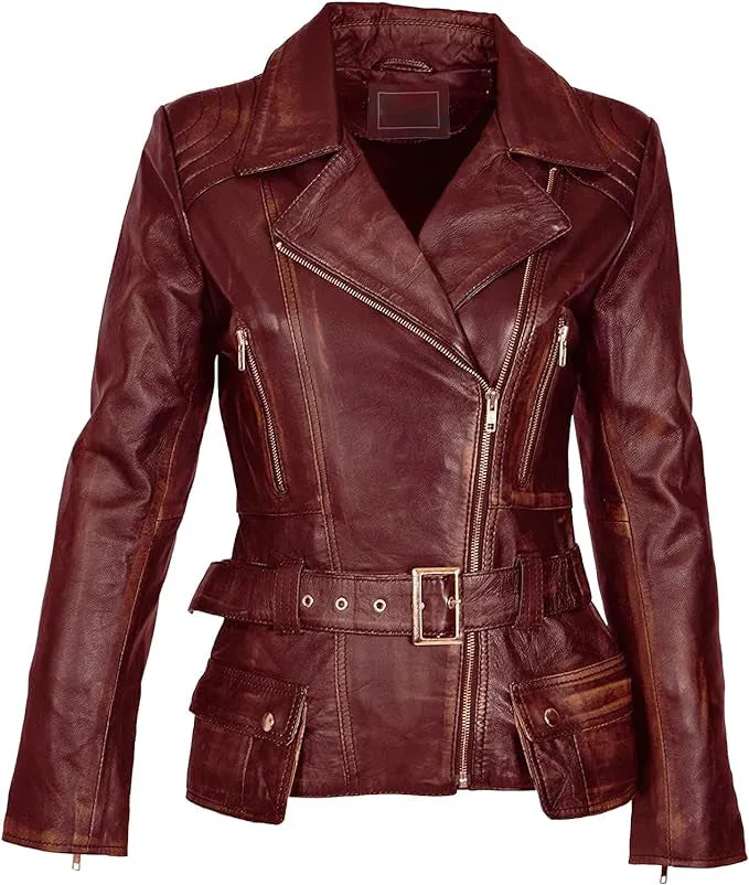 Women's Vintage Chic Collection Distressed Leather Jackets WD04