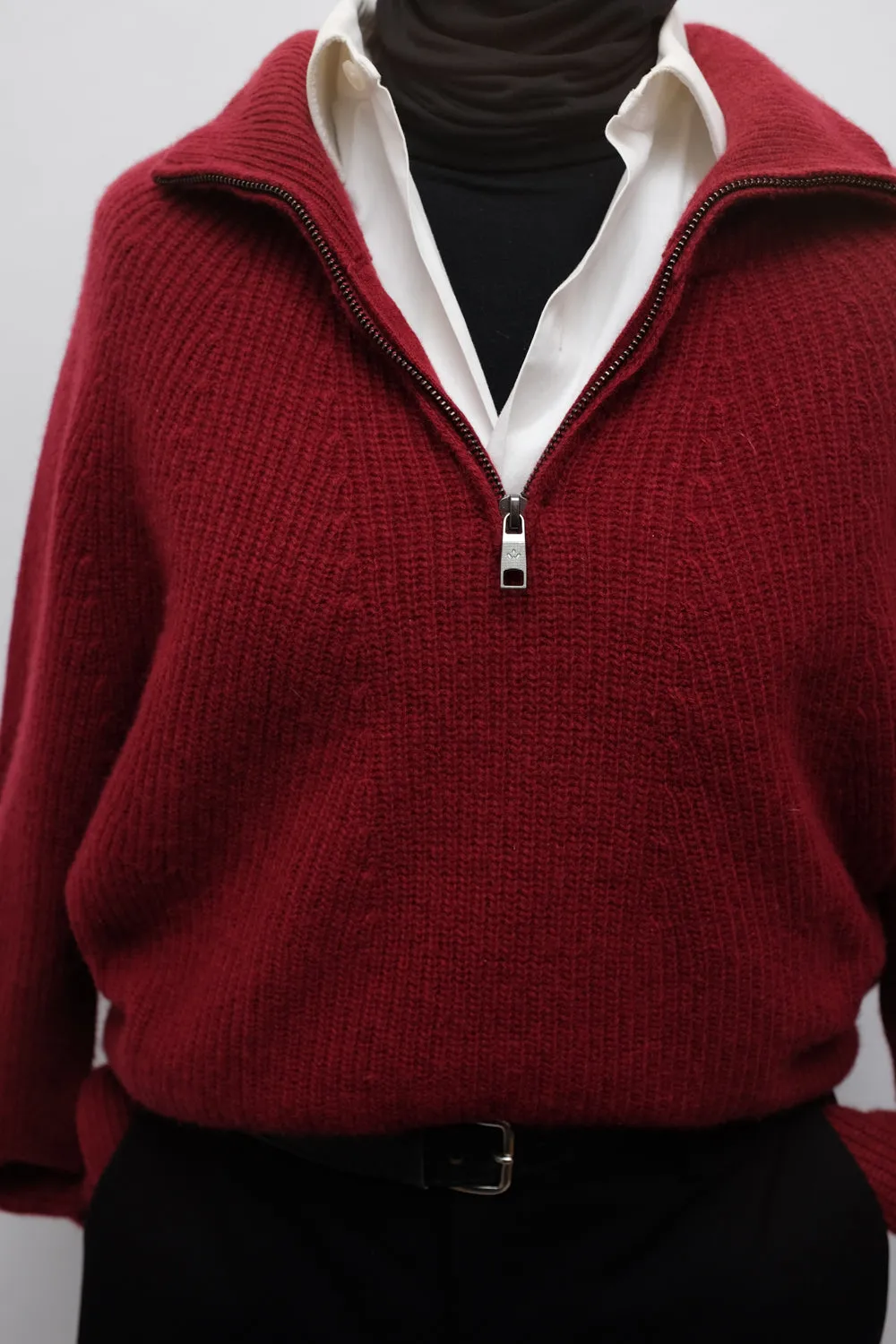 WOOL CASHMERE CHUNKY BURGUNDY TROYER SWEATER